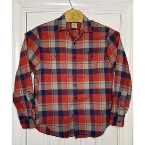 J Crew Mens Long Sleeve Button Front Flannel Shirt Red Blue‎ Plaid Medium